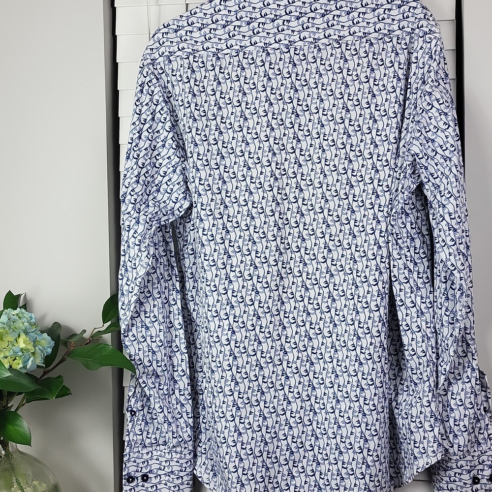Georg Roth Los Angeles Button-Down Shirt with Navy All-Over Print. Size L - Picture 8 of 10